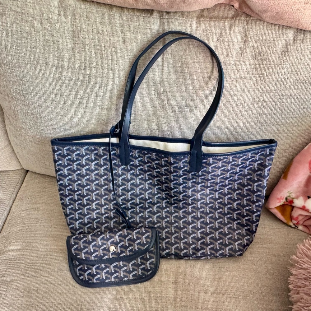 Goyard Blue Tote Bag with Matching Pouch